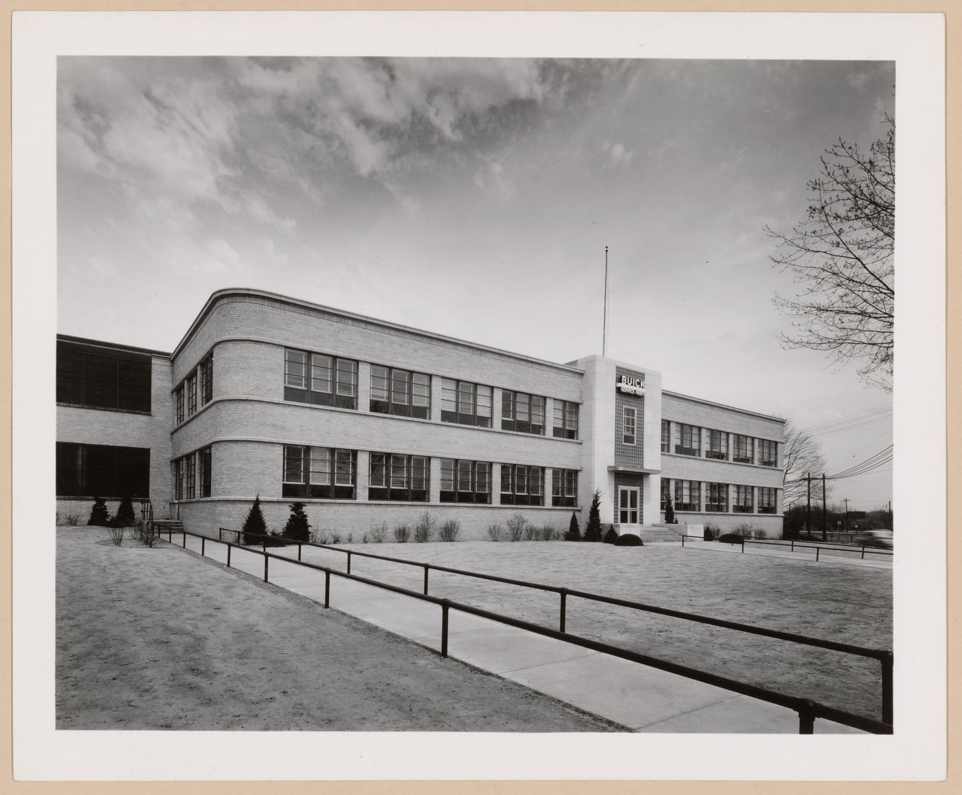 View of the principal façade of the Administration Building, General Motors Corporation Buick division Airplane Assembly Plant, Flint, Michigan