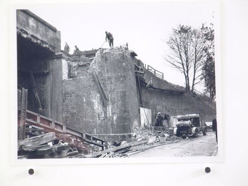 View of breaking down of the North Abutment, Bushey Bridge, England