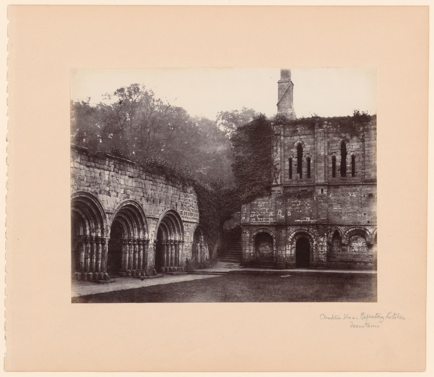 View of Chapter House and Refectory Kitchen, Fountains Abbey, North Yorkshire, England