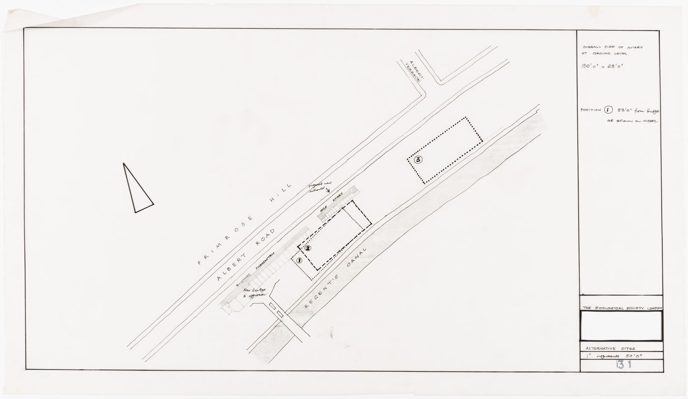 Site plan showing alternative sites for London Zoo Aviary