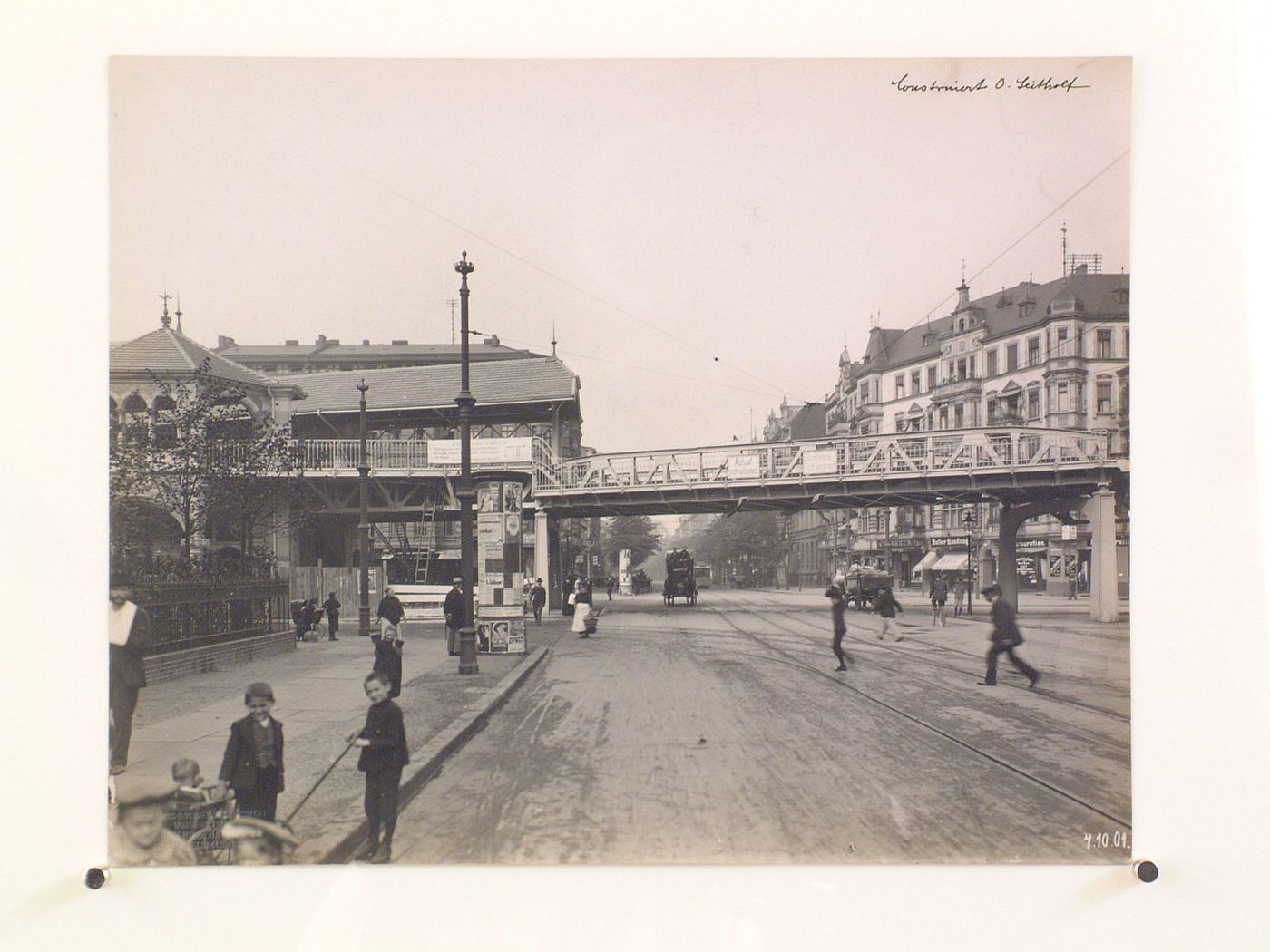 View of the elevated railway system crossing a street intersection