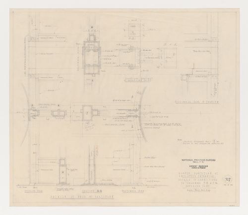 Coupes et détails des cloisons vitrées à l'entrée des employés, Imprimerie Nationale du Canada, Hull, Québec, Canada