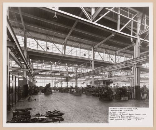 Interior view of the addition to the Manufacturing Building, General Motors Corporation Electro-Motive Corporation division Automobile Assembly Plant, McCook, Illinois