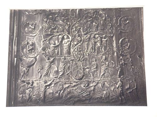 View of bas-relief details on west façade, Orvieto, Italy