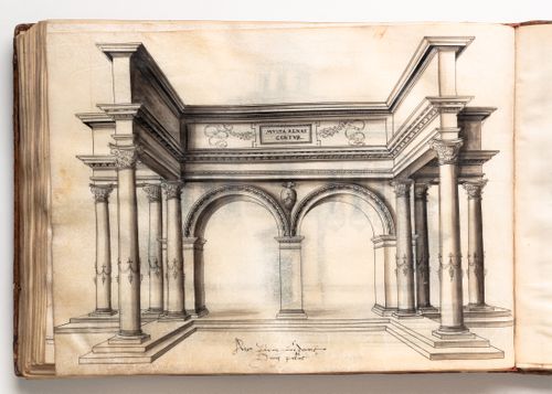 Design for a structure with two arches and eight Corinthian columns