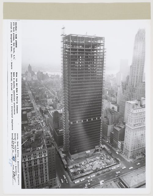 Seagram building under construction, 375 Park avenue, New York, N.Y., east view