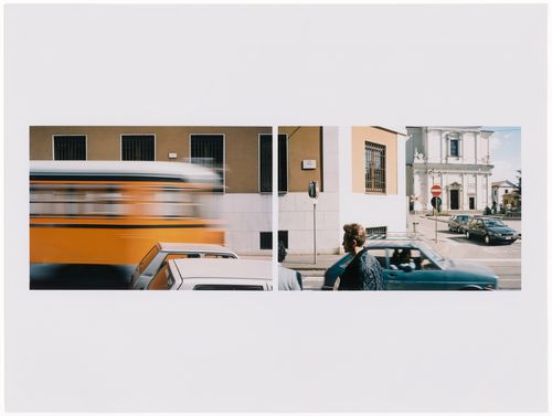 View of a busy street corner in Desio, Italy