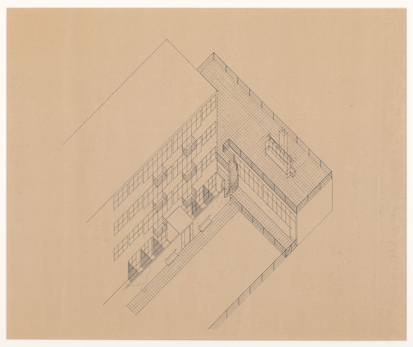 Axonometric for a roof terrace for Blijdorp Workers' Housing Quarter, Rotterdam, Netherlands