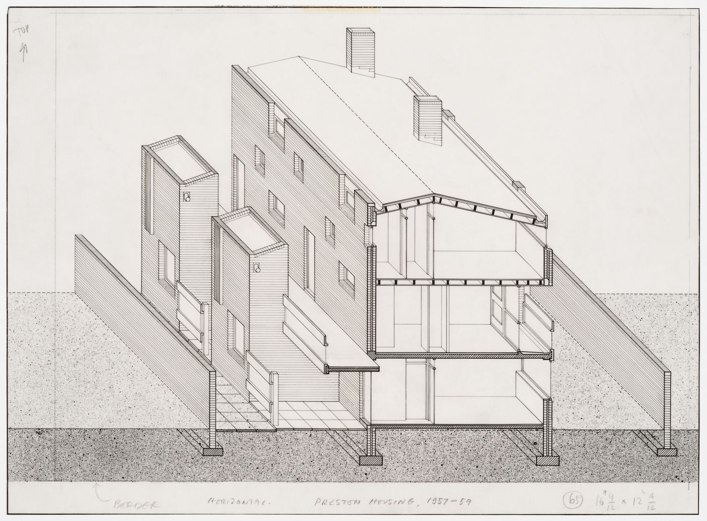 Housing redevelopment in Avenham, Preston, England: sectional axonometric