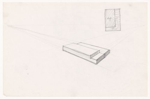 Bird's-eye perspective sketch and sketch plan for the Gymnasium and Natatorium