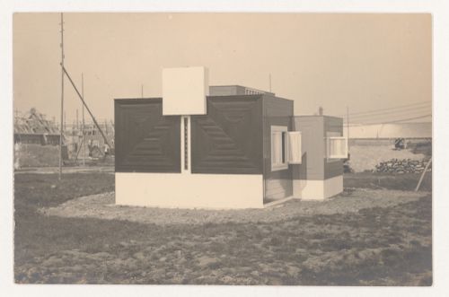 View of the rear façade of the temporary construction administration building, Oud-Mathenesse Housing Estate, Rotterdam, Netherlands