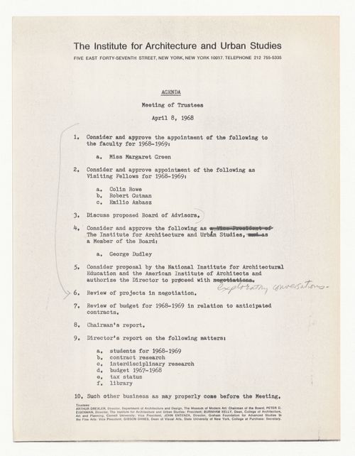 Agenda for meeting of Trustees with corrections