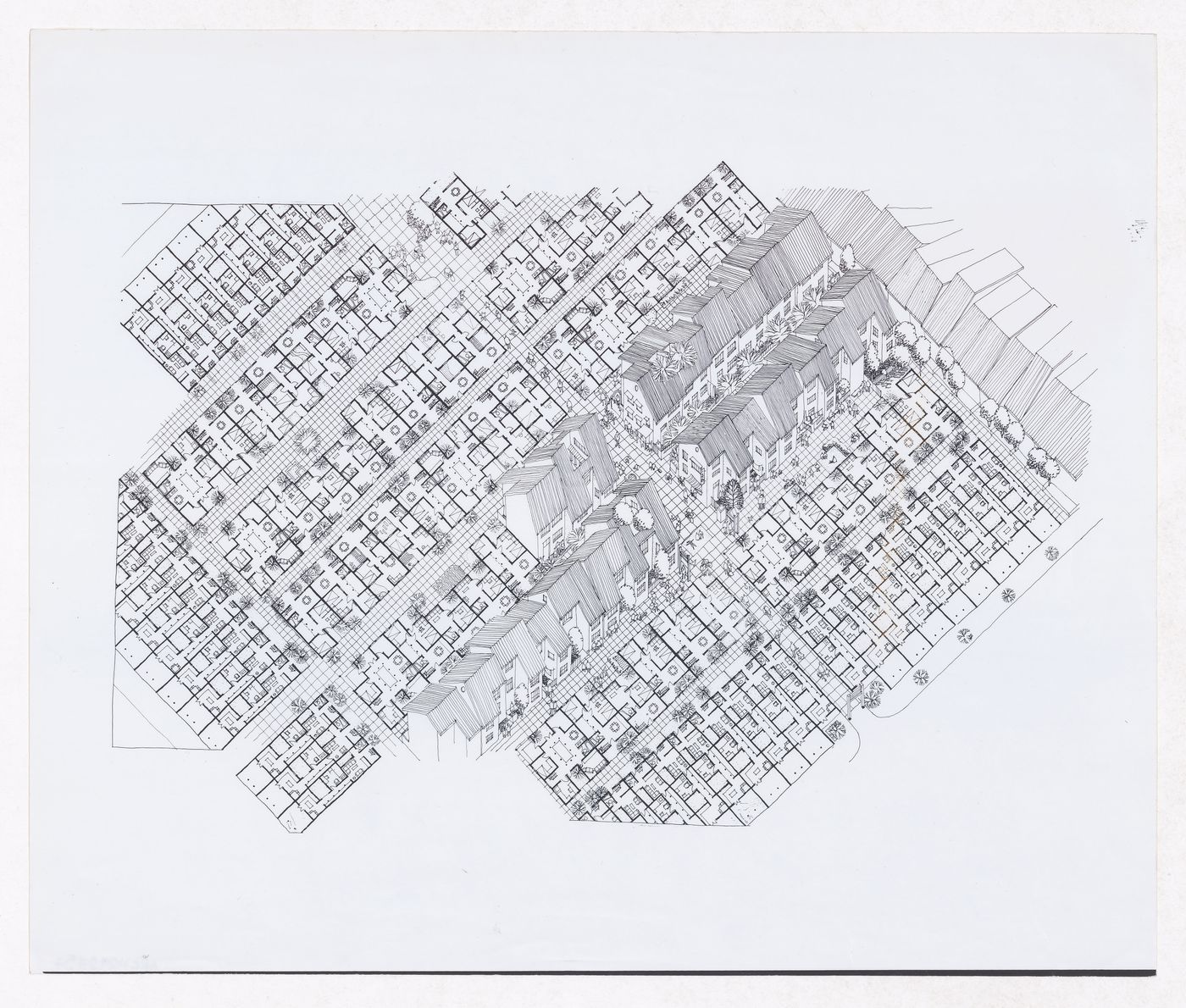 Plans and axonometric views of housing development for Sichuan housing project for "Housing a Billion: Urban Upgrading: Design Ideals for Rural China" publication