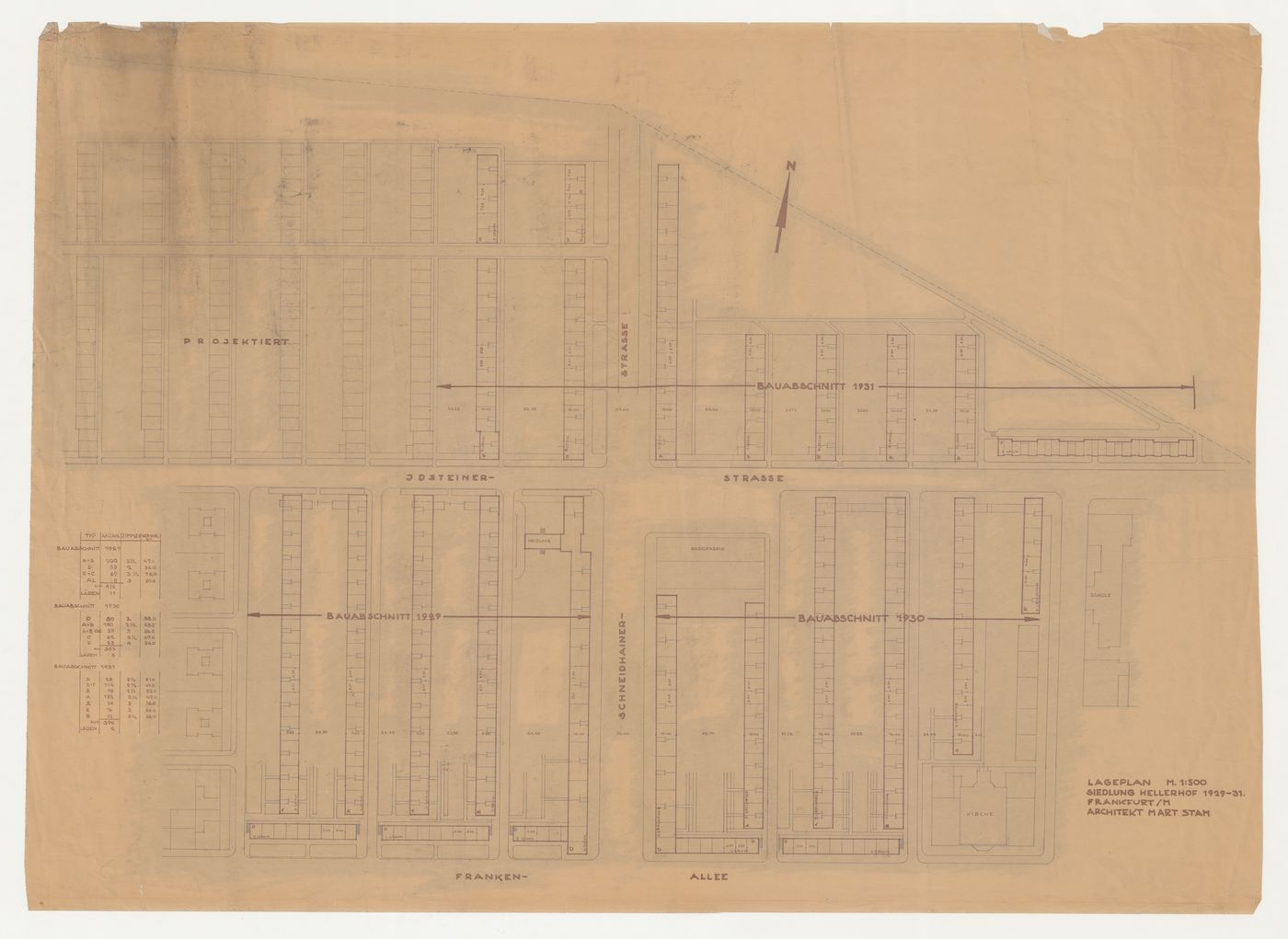 Site plan for Hellerhof Housing Estate, Frankfurt am Main, Germany; verso: Sketch elevation, possibly for Hellerhof Housing Estate, Frankfurt am Main, Germany