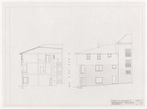 Section three and east elevation for Edifício Figueiredo, Viseu, Portugal