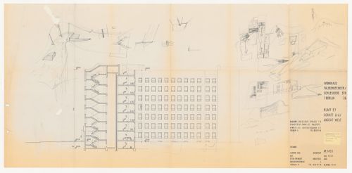 Section with sketches for Edificio de Apartamentos Bonjour Tristesse [Bonjour Tristesse residential complex], Block 121, Berlin, Germany