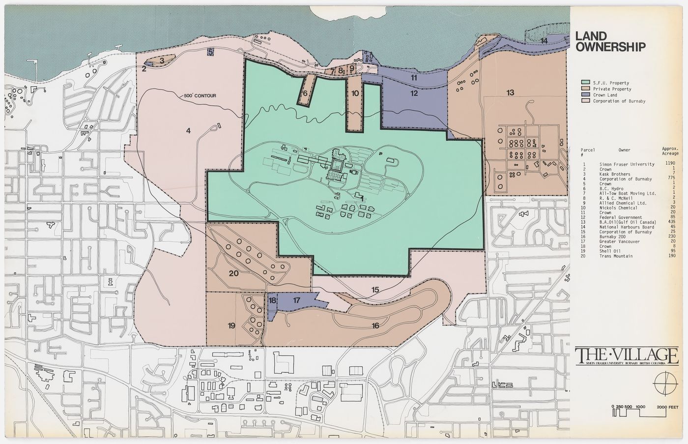 Land ownership plan, Simon Fraser University Village, Burnaby, British Columbia