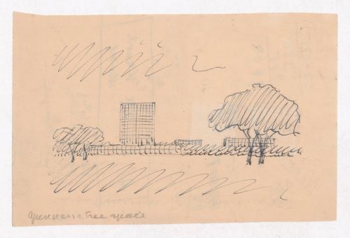 Sketch of a tower in a park