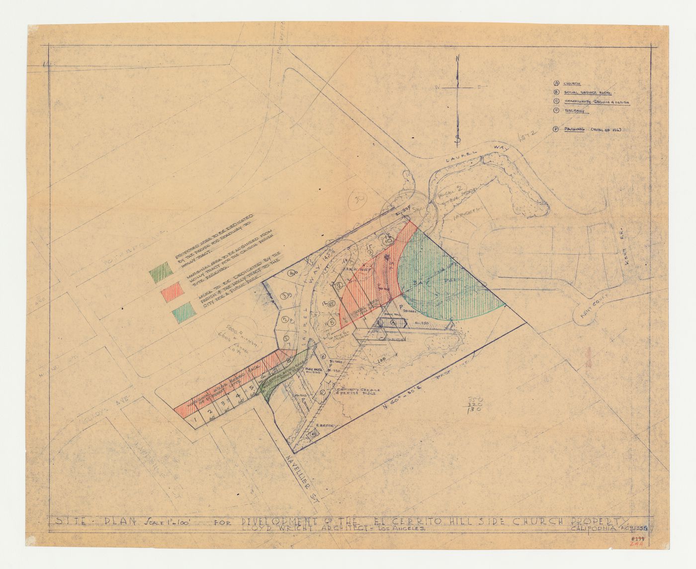 Swedenborg Memorial Chapel, El Cerrito, California: Site plan showing areas to be purchased from adjoining lot