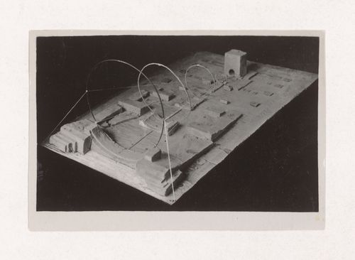 Photograph of a student model by Misfond [?] on the topic "Deep Space with Strongly Emphasized Foreground" for the "Space" course at the Vkhutemas (Higher State Artistic Technical Studios), Moscow