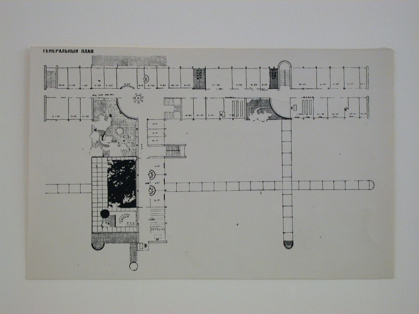 Photograph of a site plan for a government office building competition, Alma-Ata, Soviet Union (now in Kazakhstan)