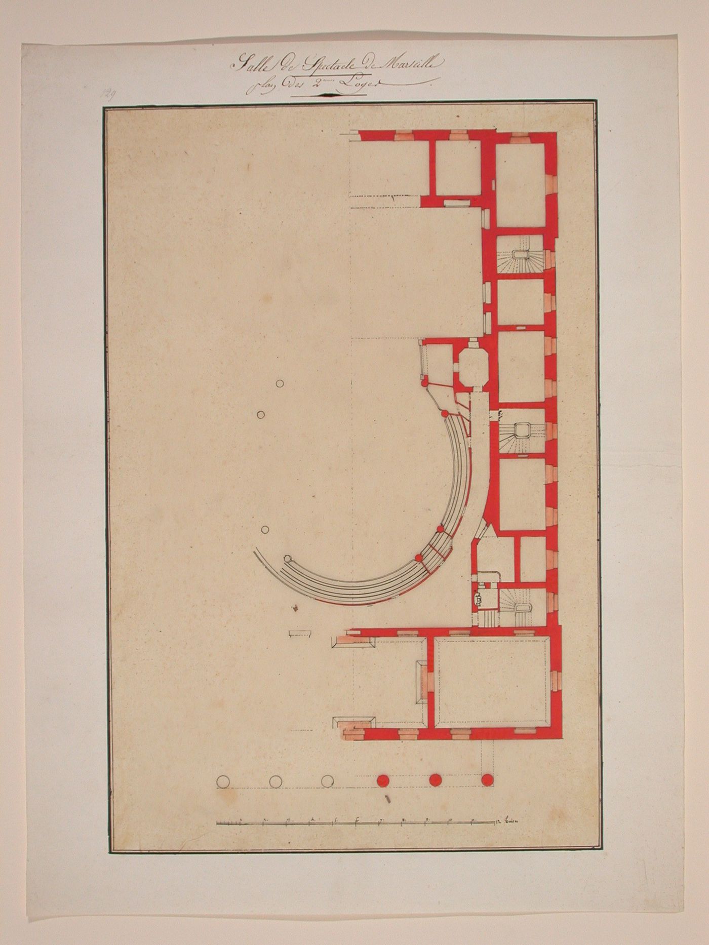 Plan of second loge level of the Grand Theatre de Marseille