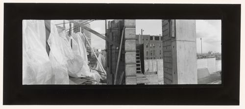 Close-up view of the Arcade of the Canadian Centre for Architecture Garden under construction, Montréal, Québec, Canada