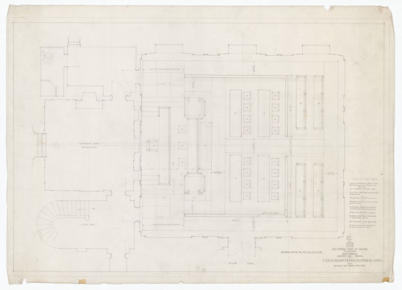 Plan des pièces 8 et 9 pour Cour suprême du Canada, Ottawa, Ontario