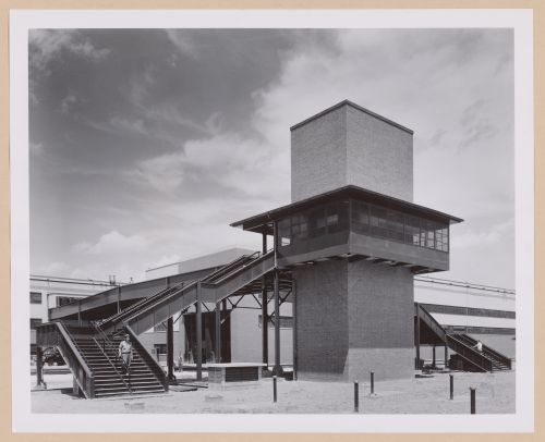 View of the employees' entrance to the Assembly Building, Ford Motor Company Willow Run Bomber Assembly Plant, Willow Run, Michigan