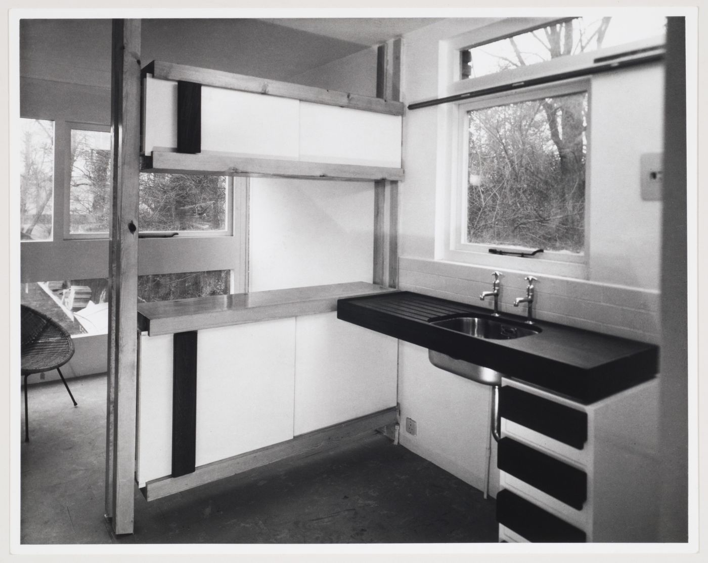 Interior view of kitchen and dining room, flats at Langham House Close, Ham Common, London, England
