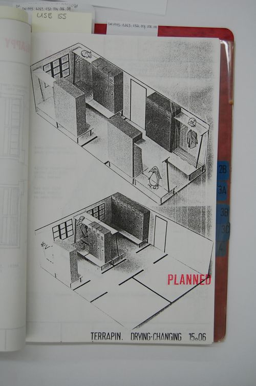 McAppy: perspective views of Terrapins for drying and changing (from McAppy: Angel Court story. Office copy)