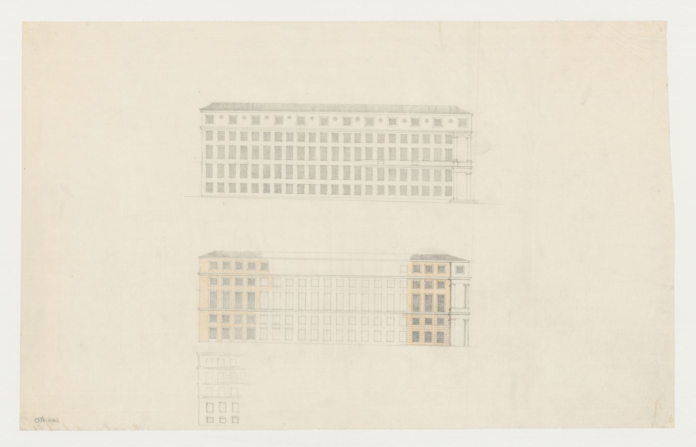Elevations and a partial elevation for the south [?] façade for the 1918-1925 design for the Börskvarteret [Stock Exchange Block], Gustaf Adolfs torg [square], Göteborg, Sweden