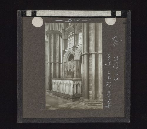 View across choir from south aisle of Ely Cathedral, Ely, Cambridgeshire, England