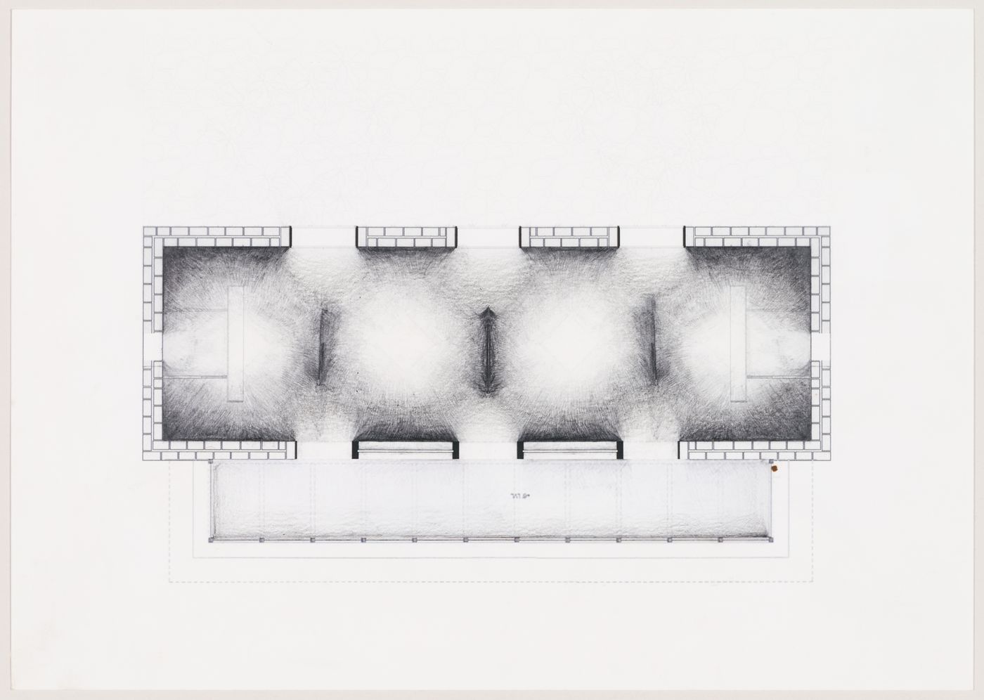 Weavers' Studio : study plan showing the quality of light through skylights, windows and doors