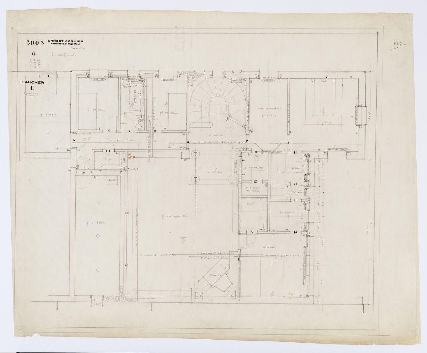 Plan d'un étage, plancher C, Résidence Ernest Cormier, 1418 Avenue des Pins Ouest, Montréal (1929-1957)