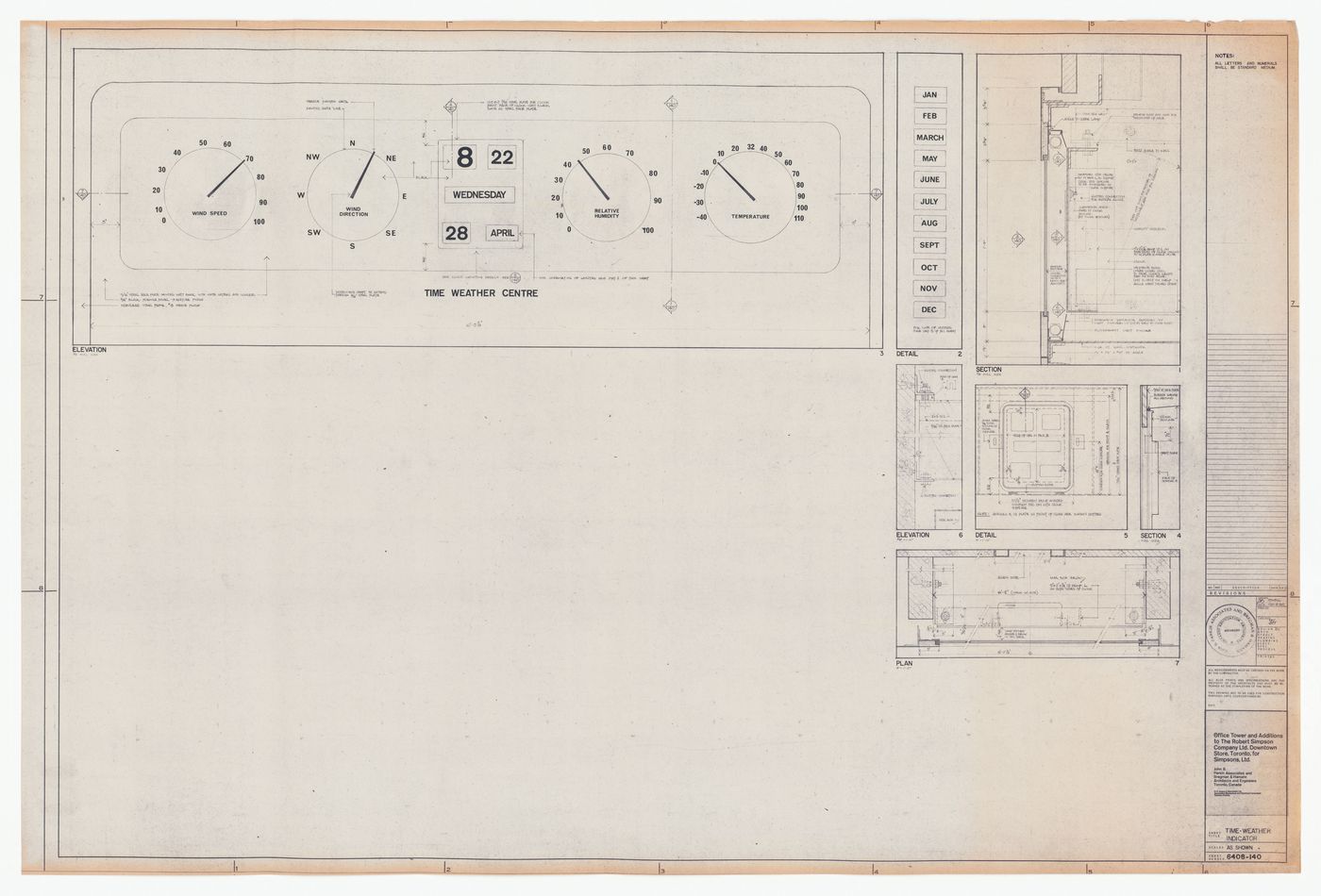 Time weather indicator drawing for construction for The Robert Simpson Company Limited Downtown Store, Office Tower and Additions, Toronto