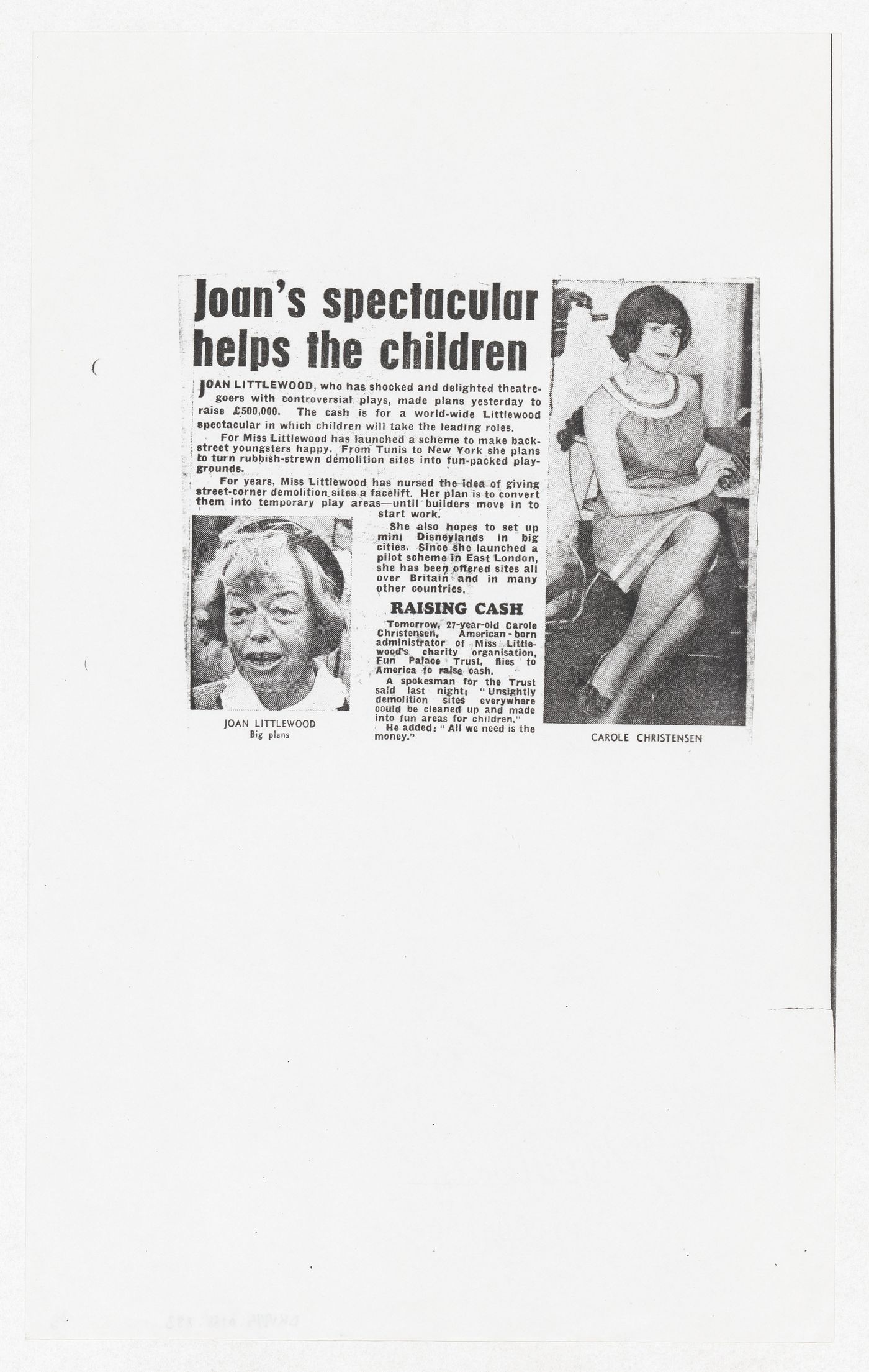 Copy of the article "Joan's spectacular helps the children"