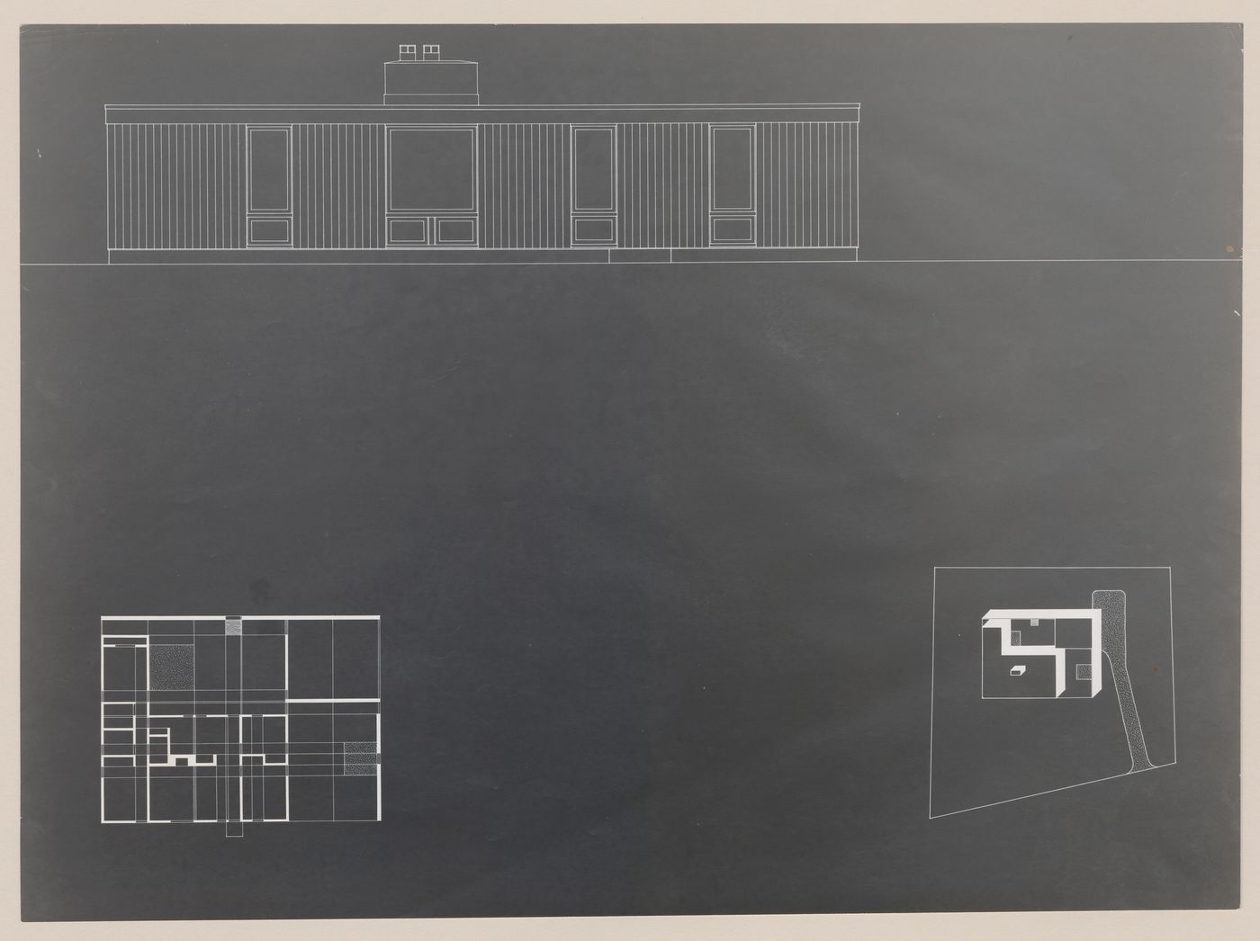 Elevation, plan, and site plan for Economy House I