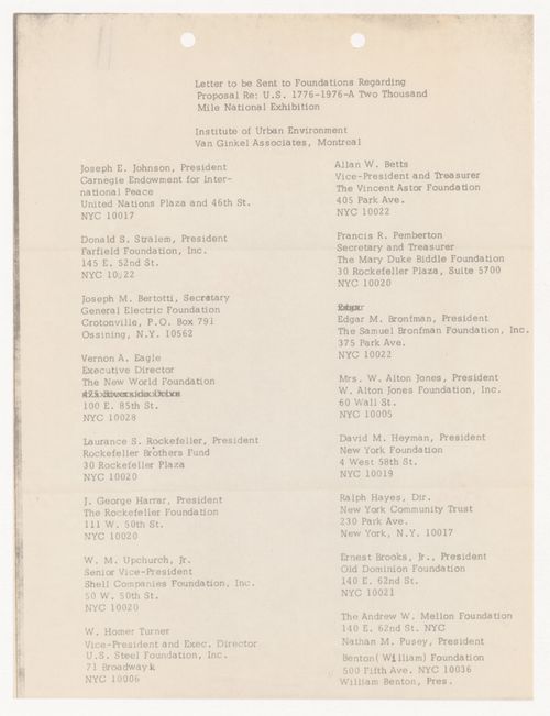 List of foundations for United States One (U.S. 1)