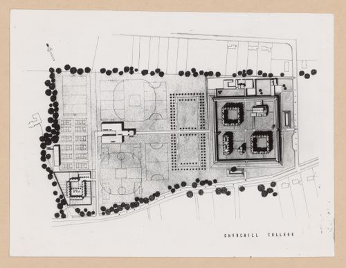 Photograph of plan for Churchill College, University of Cambridge, Cambridge, England