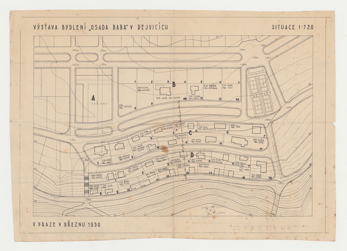 Site plan for Baba Villa Colony, Prague, Czechoslovakia (now Czech Republic)