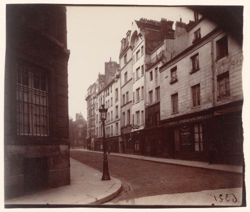Rue Boutebrie view of street looking around the corner, Paris, France