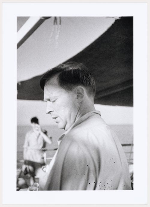 C.I.A.M. Athens, 1933: Alvar Aalto portrait from side, exterior ship