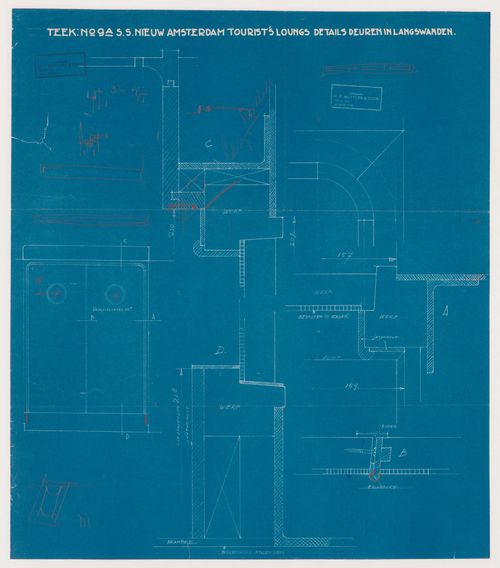 Elevation and partial sections for the tourists' lounge doors for the S.s. Nieuw Amsterdam