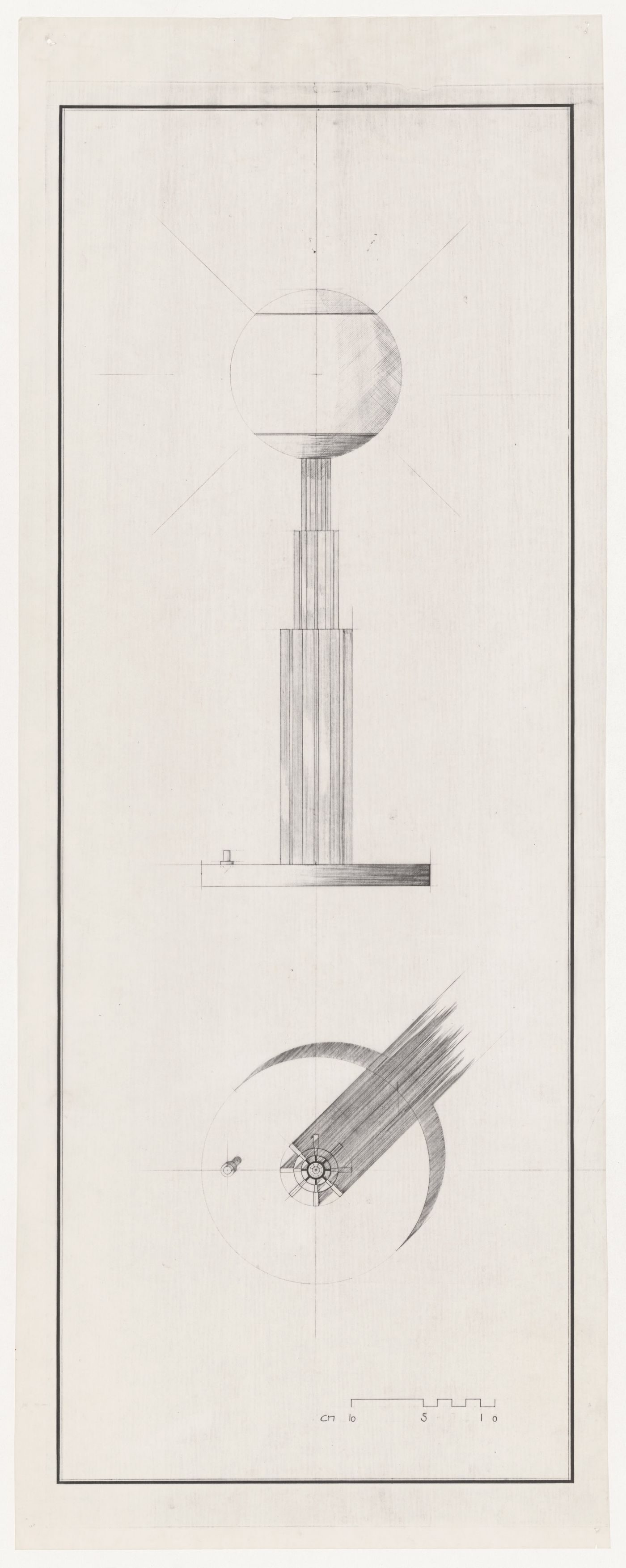 Elevation and plan for Lampada Alessi