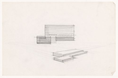 Sketch plan and bird's-eye perspective sketch for the Gymnasium and Natatorium