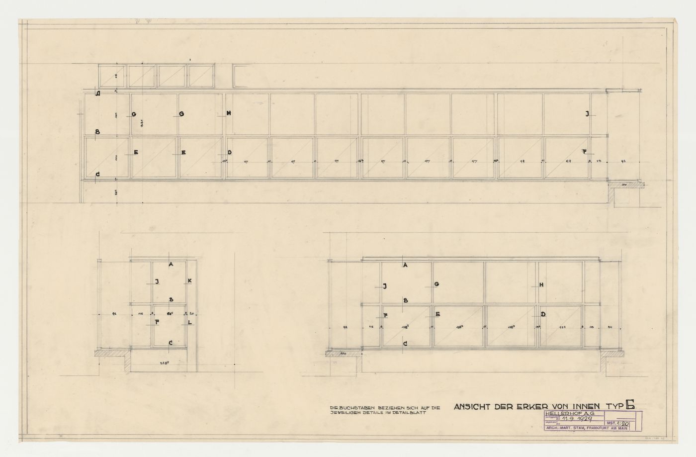 Interior elevations for a type E alcove, Hellerhof Housing Estate, Frankfurt am Main, Germany
