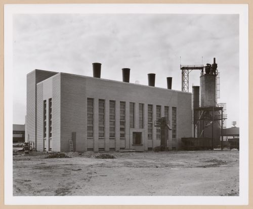 View of the principal and lateral façades of the Boiler House of the Buffalo Airport Assembly Plant, Curtiss-Wright Corporation Airplane division, Buffalo, New York