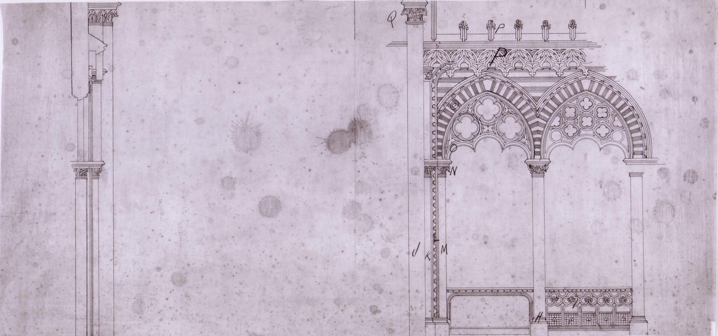 Partial elevation and section for the Chapelle du Sacré-Coeur, Notre-Dame de Montréal