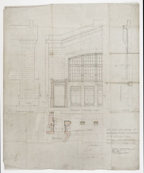 Elevations, section and plan for Central Union Passenger Station, Ottawa, Ontario